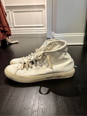 Saint Laurent Off-White High-Top Leather Sneakers